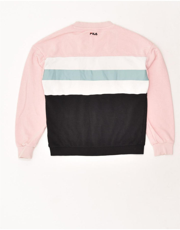 FILA Womens Graphic Sweatshirt Jumper UK 10 Small Pink Colourblock Cotton | Vintage Fila | Thrift | Second-Hand Fila | Used Clothing | Messina Hembry 