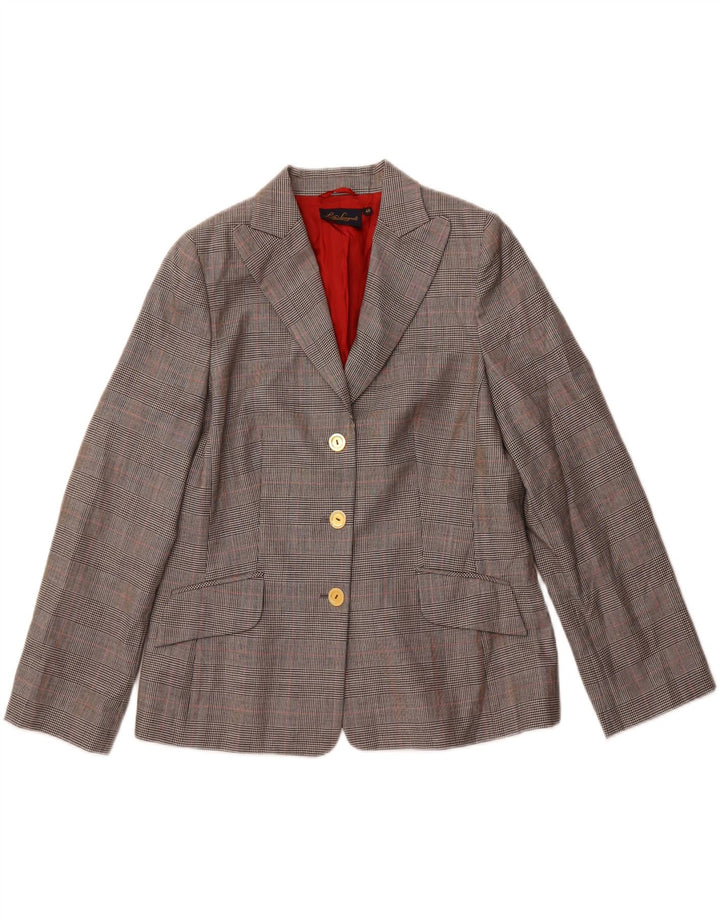 Luisa Spagnoli Damen 3-Knopf-Blazerjacke IT 48 XL Graue Hahnentrittwolle