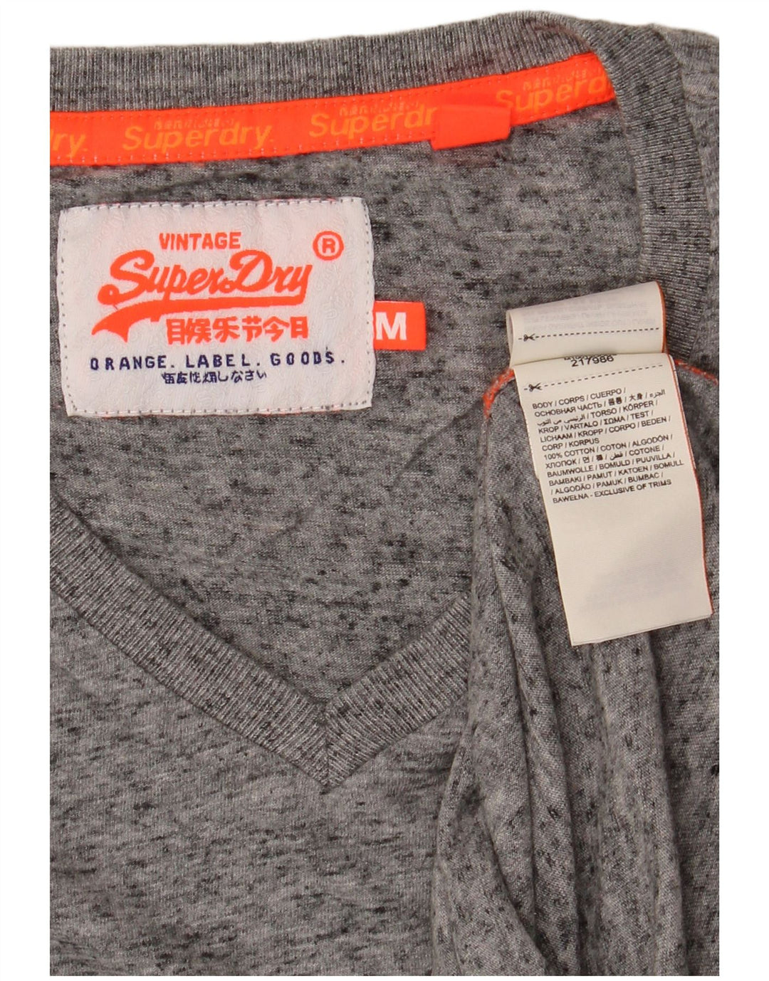 SUPERDRY Herren-T-Shirt-Oberteil aus mittelgrau gesprenkelter Baumwolle