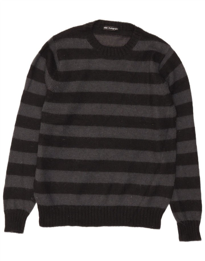Marks & Spencer Herren Autograph Pullover mit Reißverschluss, Mittelschwarz gestreift