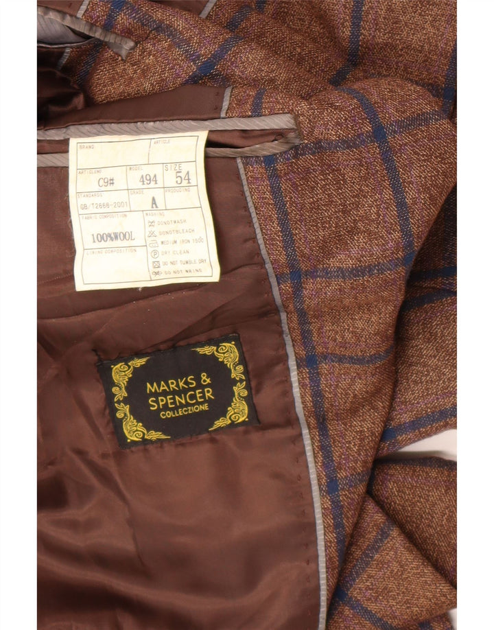 Marks & Spencer Herren-Blazer mit 1 Knopf, IT 54, 2XL, braun karierte Wolle