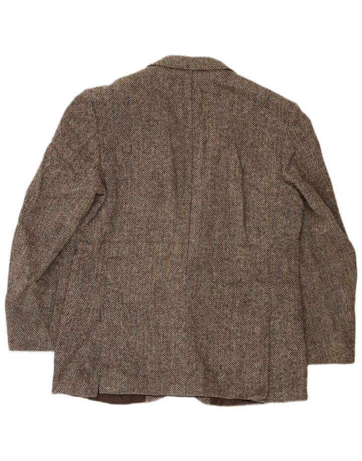 Harris Tweed Herren-Blazer mit 2 Knöpfen, UK 40, große braune Wolle mit Fischgrätenmuster