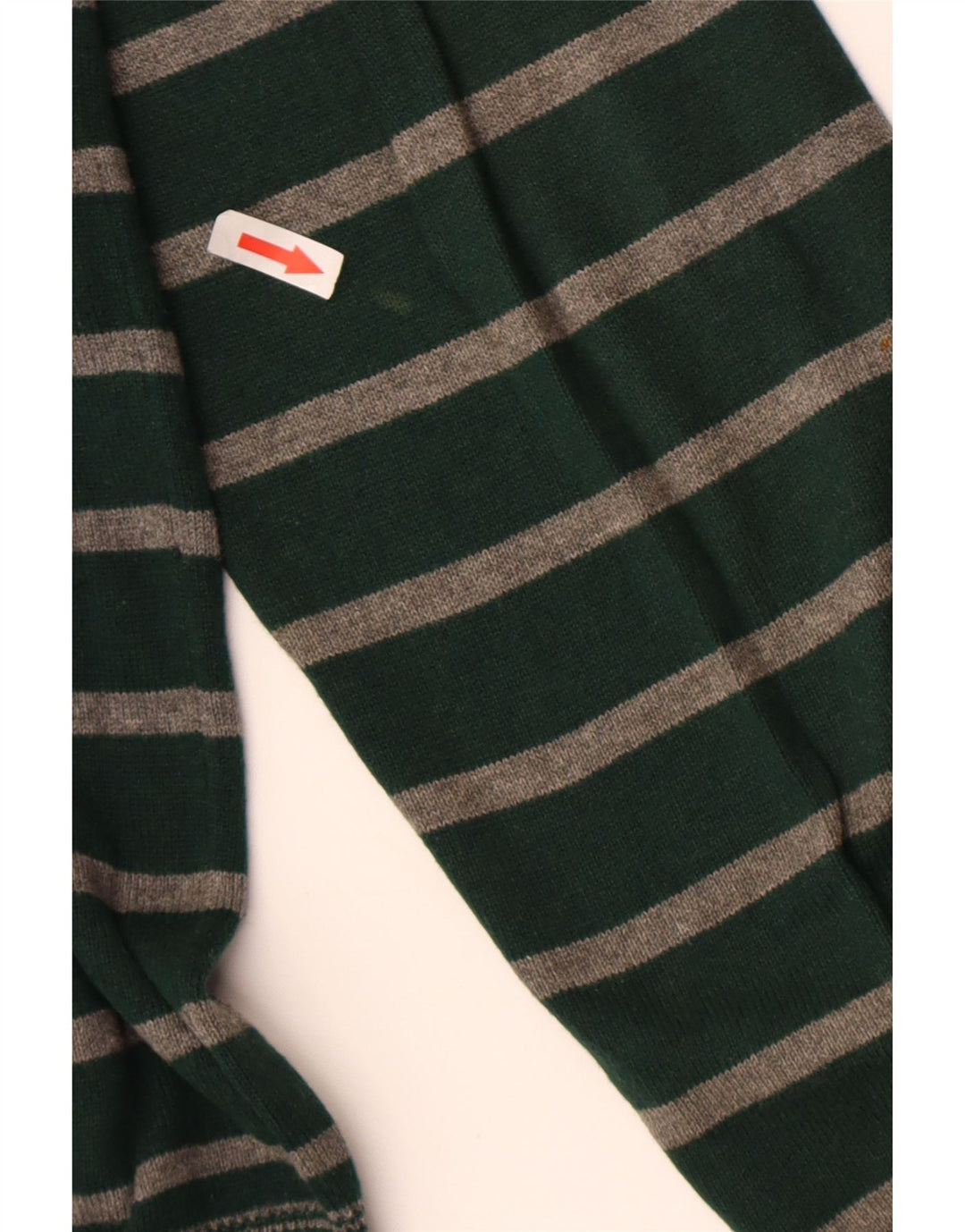 Massimo Dutti Herren-Pullover mit Reißverschluss am Hals, groß, grün gestreift, Baumwolle