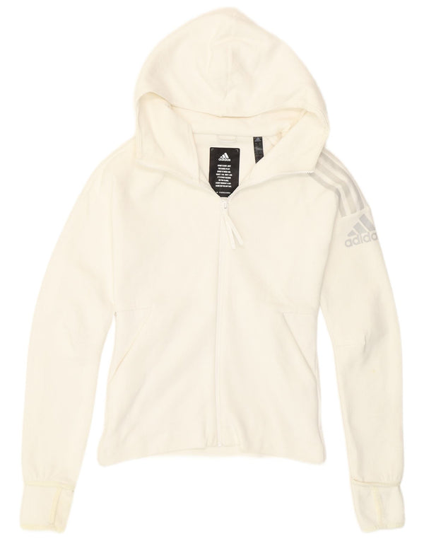 Adidas Damen Zip Hoodie Pullover UK 4/6 XS Weiße Baumwolle