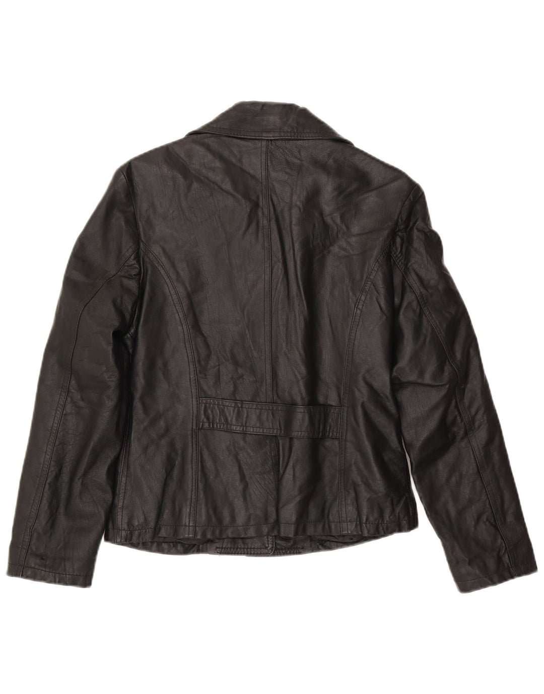 Vintage Damen 3 Knopf Leder Blazer Jacke UK 14 Large Schwarz