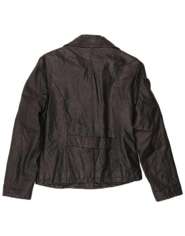 Vintage Damen 3 Knopf Leder Blazer Jacke UK 14 Large Schwarz