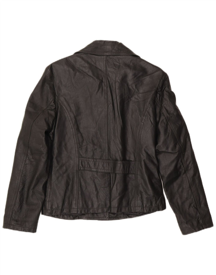 Vintage Damen 3 Knopf Leder Blazer Jacke UK 14 Large Schwarz