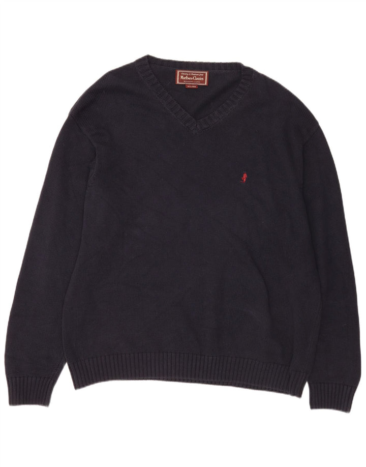 Marlboro Classics Herren-Pullover mit V-Ausschnitt, 2XL, Marineblau