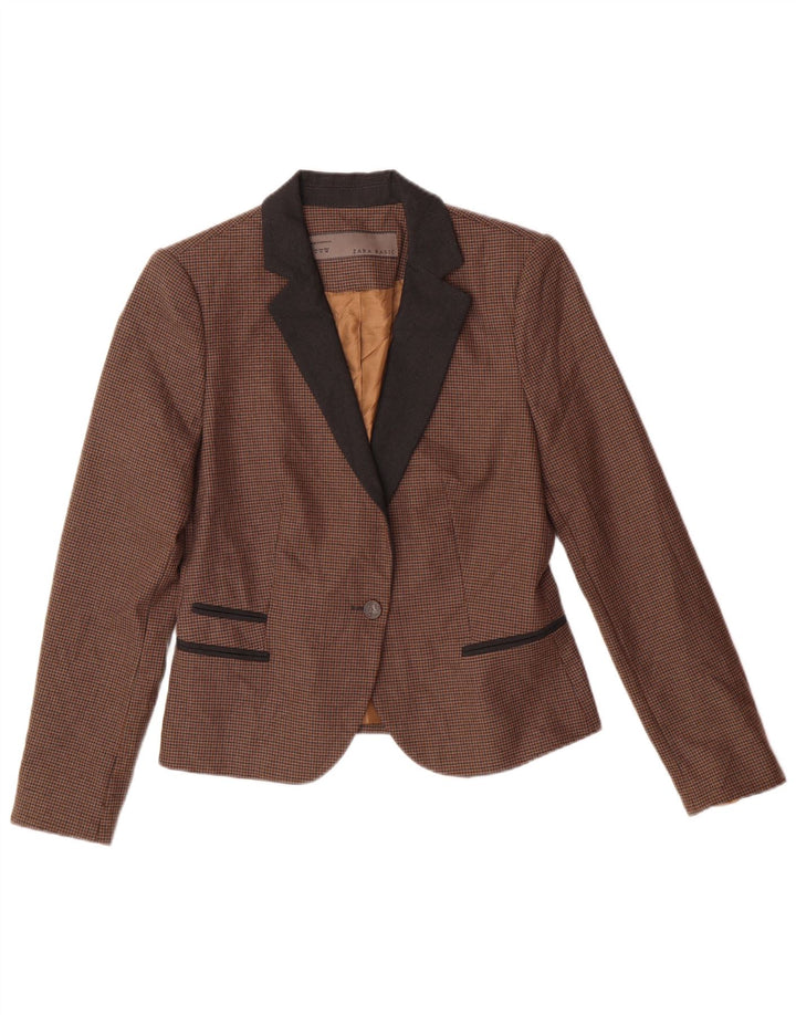 Zara Basic-Blazer für Damen, UK 12, mittelbraun, klassischer Hahnentrittmuster