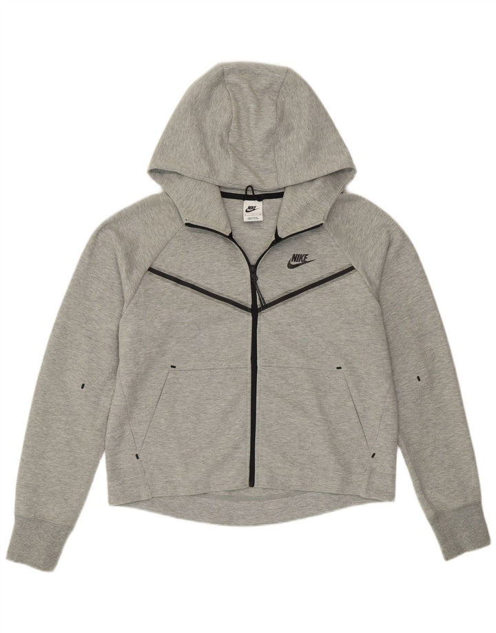 Nike Damen-Pullover mit übergroßem Reißverschluss und Kapuze, Gr. 10, Größe S, grau gefleckte Baumwolle