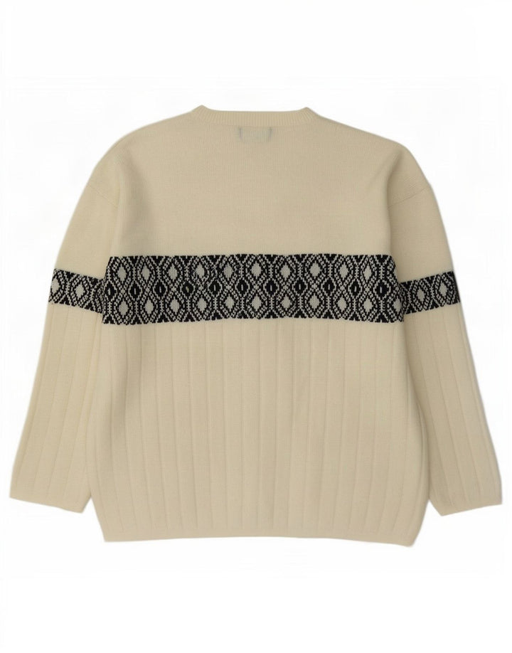 Charly Herren-Pullover mit U-Boot-Ausschnitt, groß, cremefarbene, geometrische Wolle