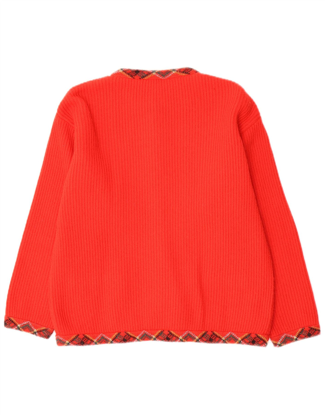 Vintage Damen Cardigan Pullover UK 12 Medium Red Argyle/Diamond Wool
