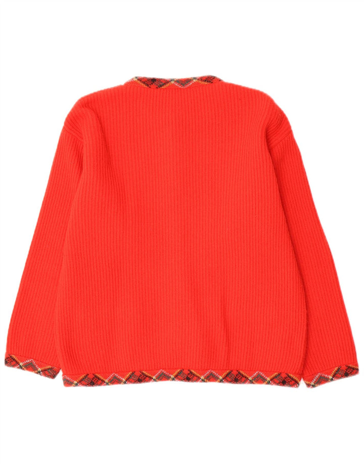 Vintage Damen Cardigan Pullover UK 12 Medium Red Argyle/Diamond Wool