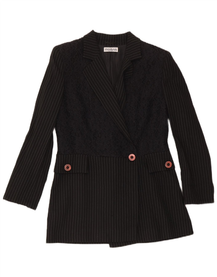 Modyva Damen-Blazer mit 1 Knopf, IT 42, mittelschwarz, gestreift, Wolle