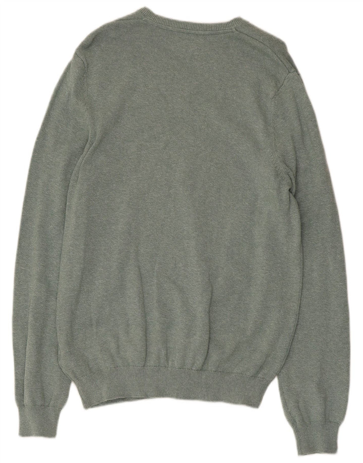 Marks & SPENCER Herren-Pullover mit V-Ausschnitt, mittelgrün gefleckte Baumwolle