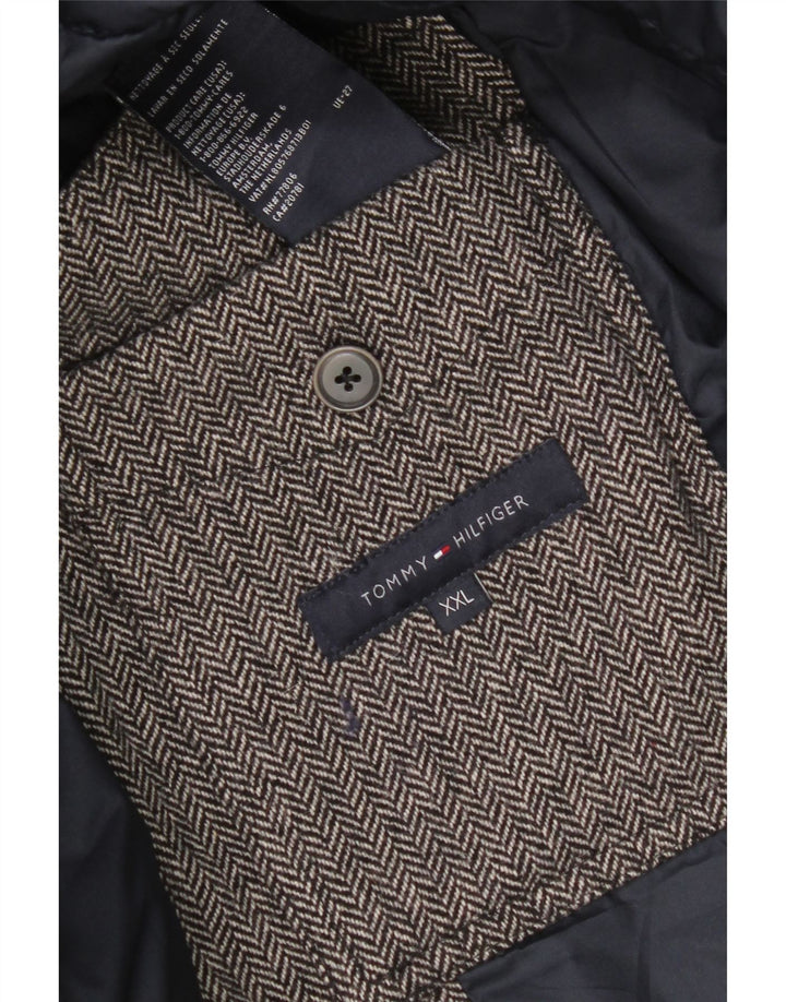 Tommy Hilfiger Herren Wattierte Jacke UK 44 2XL Graue Fischgrätenwolle