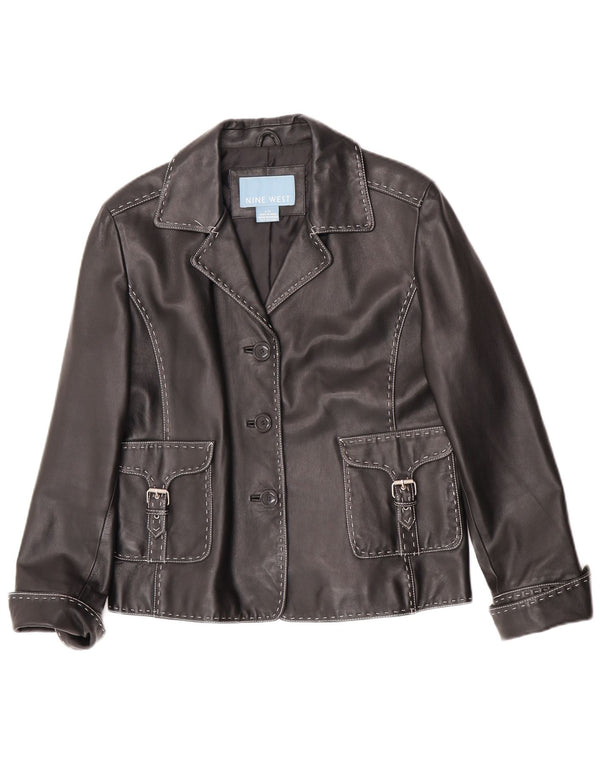 Nine West Damen-Blazerjacke aus Leder mit 3 Knöpfen, Gr. 16, Größe L, schwarzes Leder