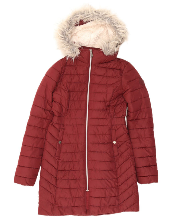 Hollister Damen Kapuzen-Sherpa-gepolsterter Mantel UK 6 XS Burgunderrot Polyester