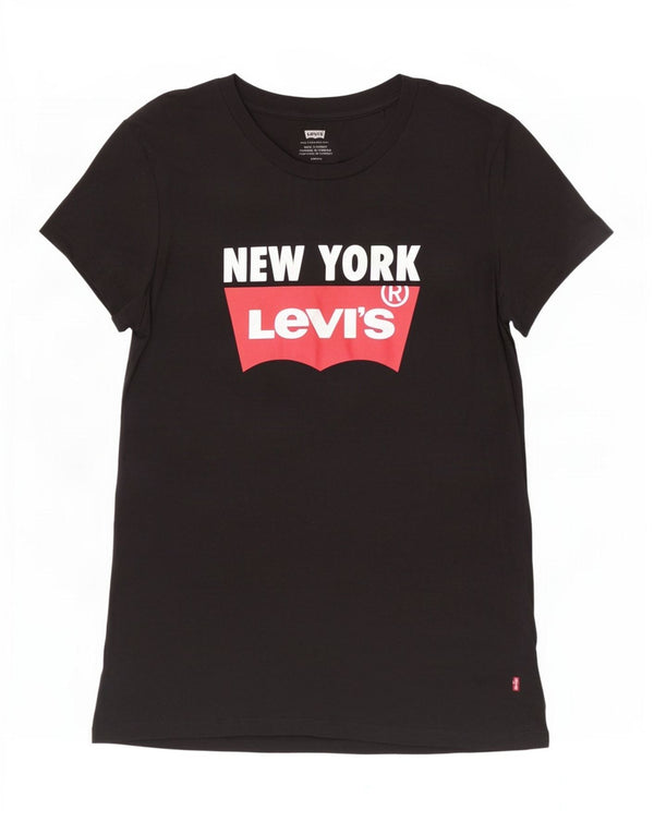 Levi's Damen New York Graphic T-Shirt Top UK 10 Small Schwarz Baumwolle