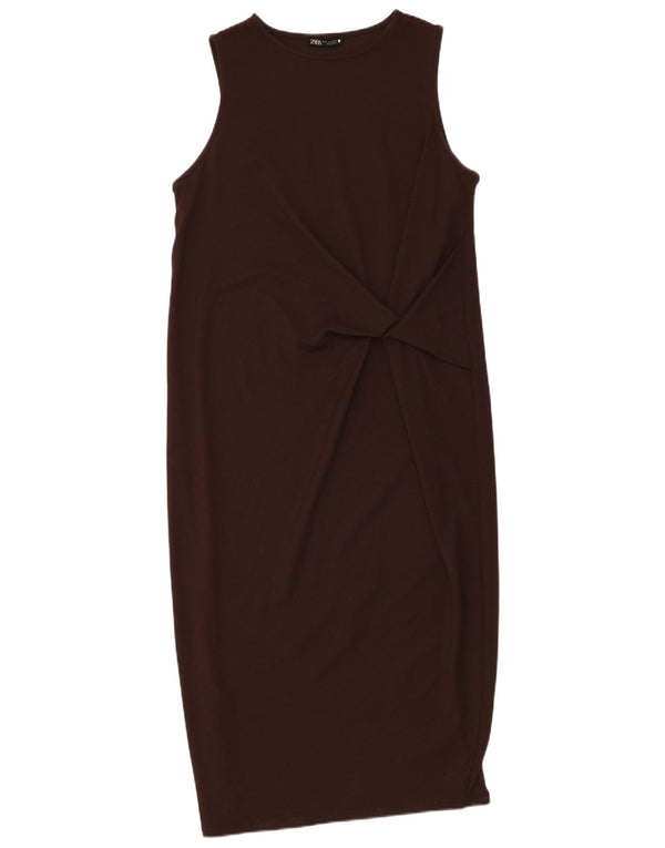 Zara Damen ärmelloses Basic-Kleid UK 10 Small Braun