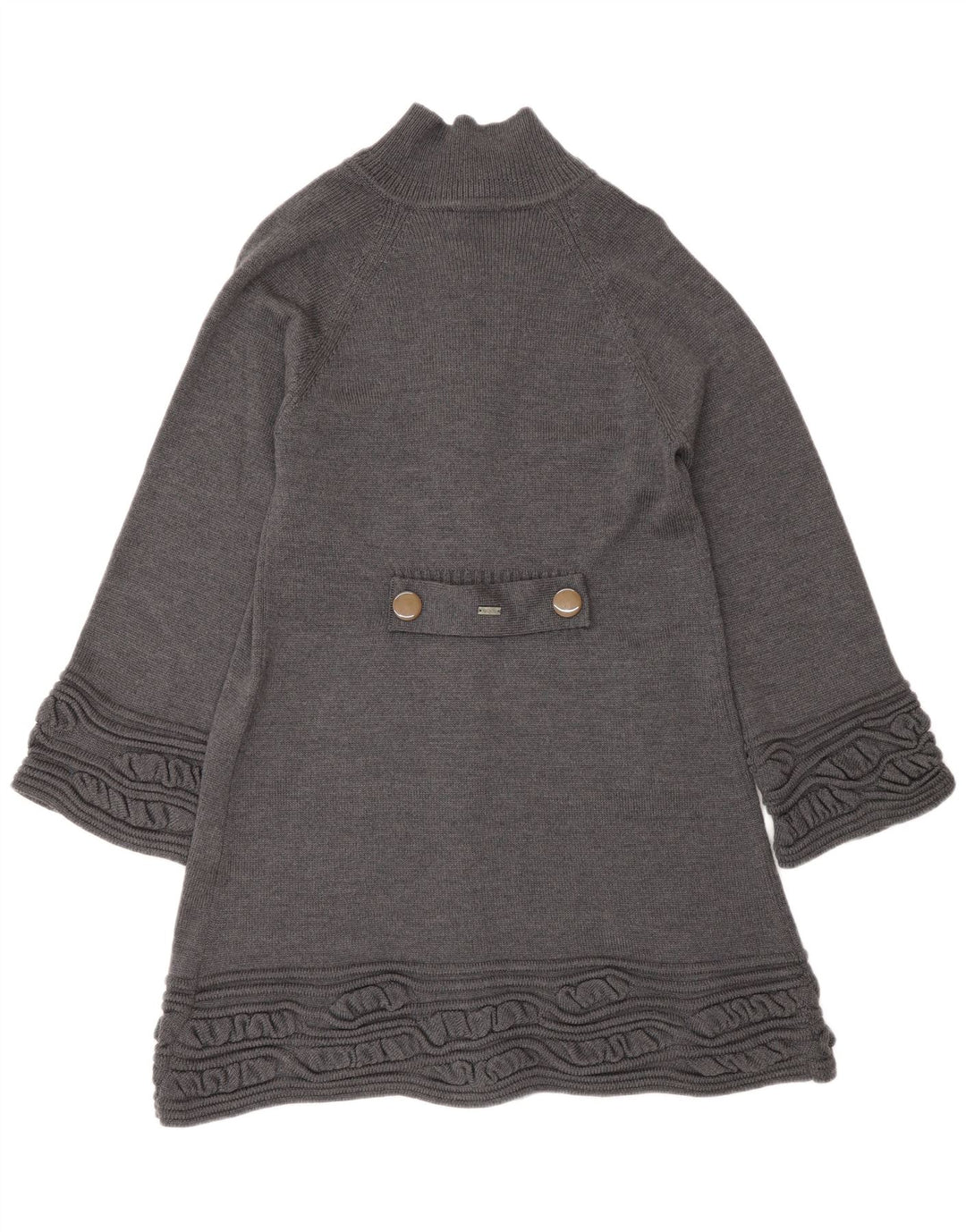 Langer Damen-Cardigan-Pullover UK 14 Mittelgraue Schurwolle