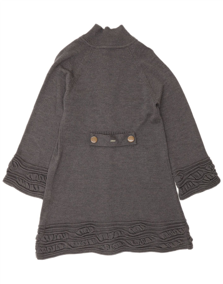 Langer Damen-Cardigan-Pullover UK 14 Mittelgraue Schurwolle