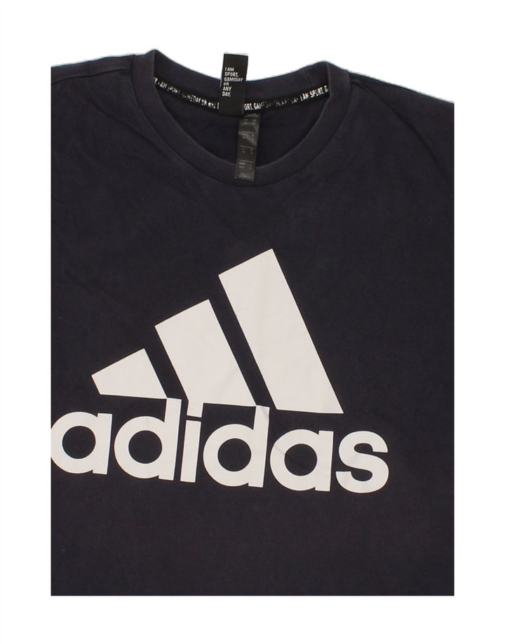 ADIDAS Mens Graphic T-Shirt Top Medium Navy Blue Vintage Adidas and Second-Hand Adidas from Messina Hembry 