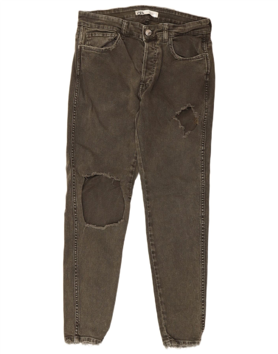 Zara Herren Distressed Slim Jeans EU 42 Medium W32 L27 Khaki Baumwolle