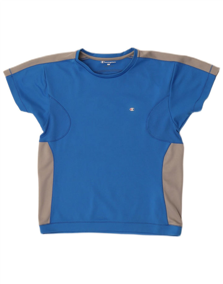 Champion Damen T-Shirt Top UK 14 Large Blau Colourblock Polyester