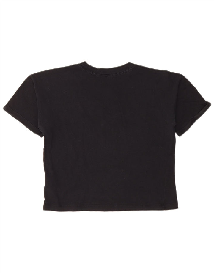 CALVIN KLEIN JEANS Damen Crop Graphic T-Shirt Top UK 6 XS Schwarze Baumwolle