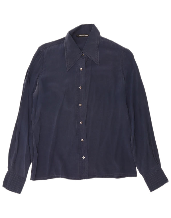 Vintage Damen Hemdbluse IT 48 XL Marineblaue Seide