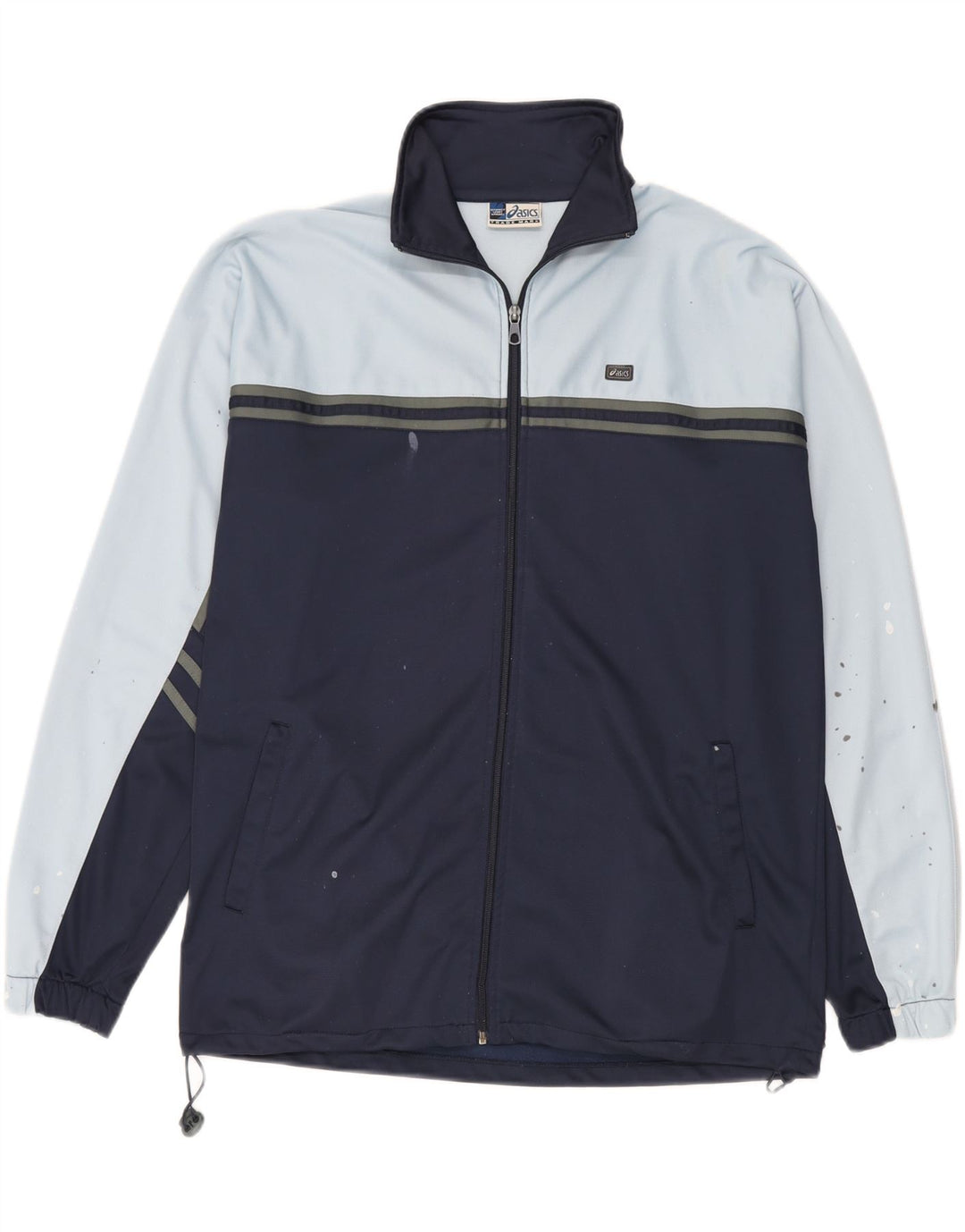 Asics Herren-Trainingsanzug-Top-Jacke, großes marineblaues Farbblock-Polyester