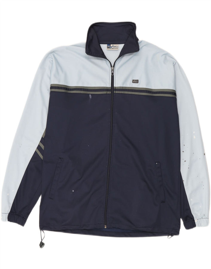 Asics Herren-Trainingsanzug-Top-Jacke, großes marineblaues Farbblock-Polyester