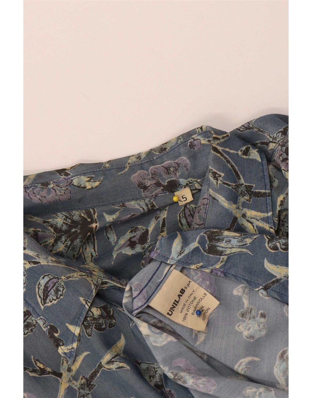 Vintage Herrenhemd XL Blau geblümt Baumwolle
