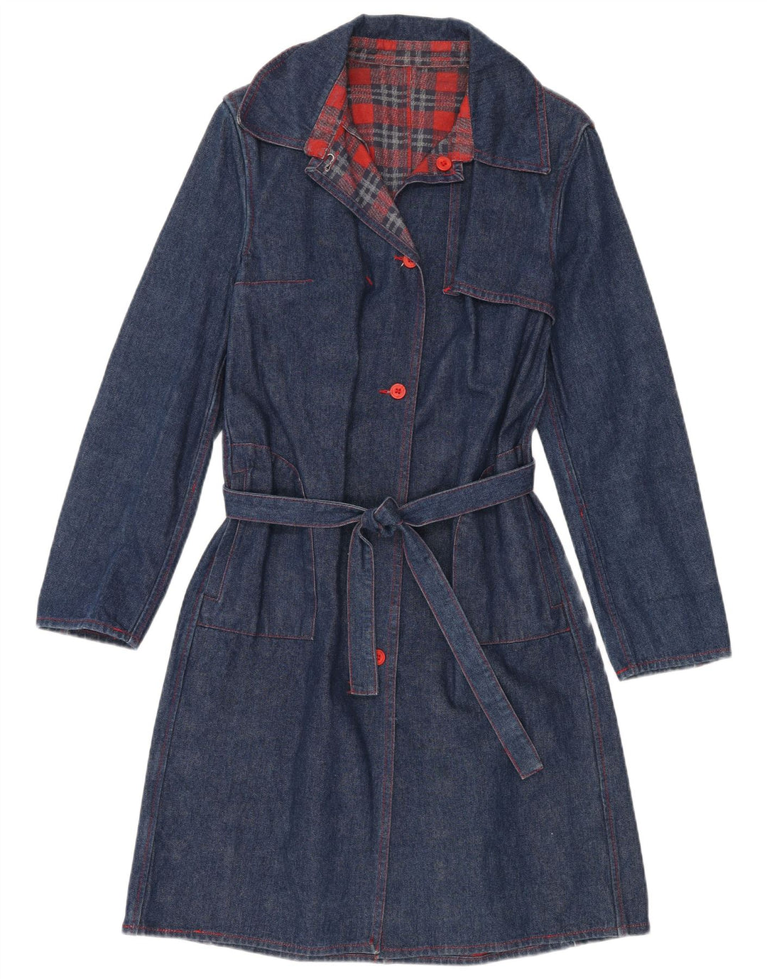 VINTAGE Damen Jeansmantel UK 14 Medium Marineblau