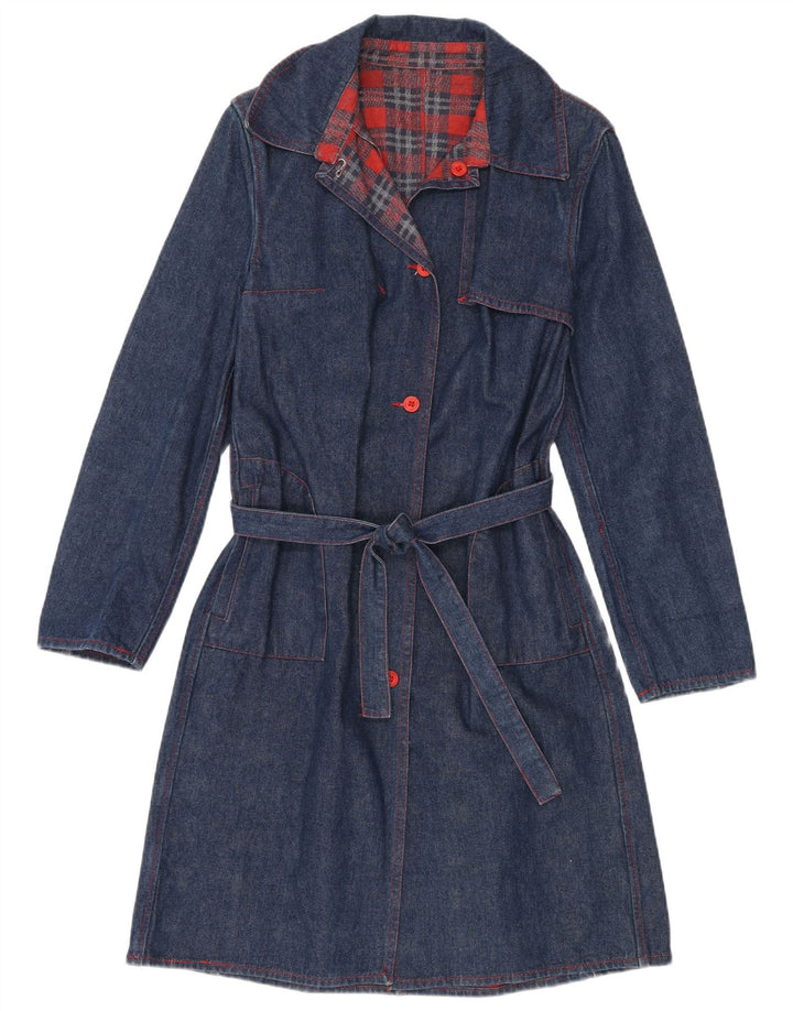 VINTAGE Damen Jeansmantel UK 14 Medium Marineblau