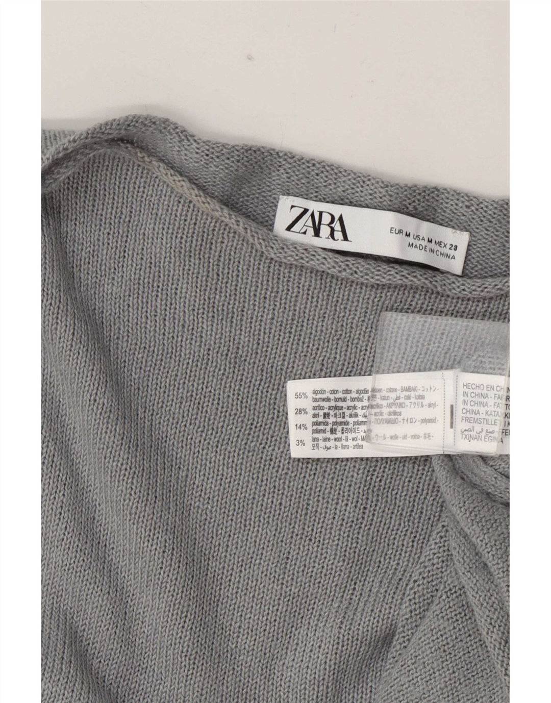 Zara Damen Übergroßer Pullover mit U-Boot-Ausschnitt, UK 14, mittelgraue Baumwolle
