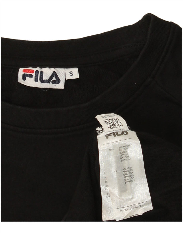 FILA Damen Grafik-Sweatshirt-Pullover UK 10 Small Schwarz Baumwolle