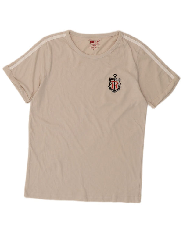 RIFLE Damen T-Shirt Top UK 14 Large Off White Baumwolle