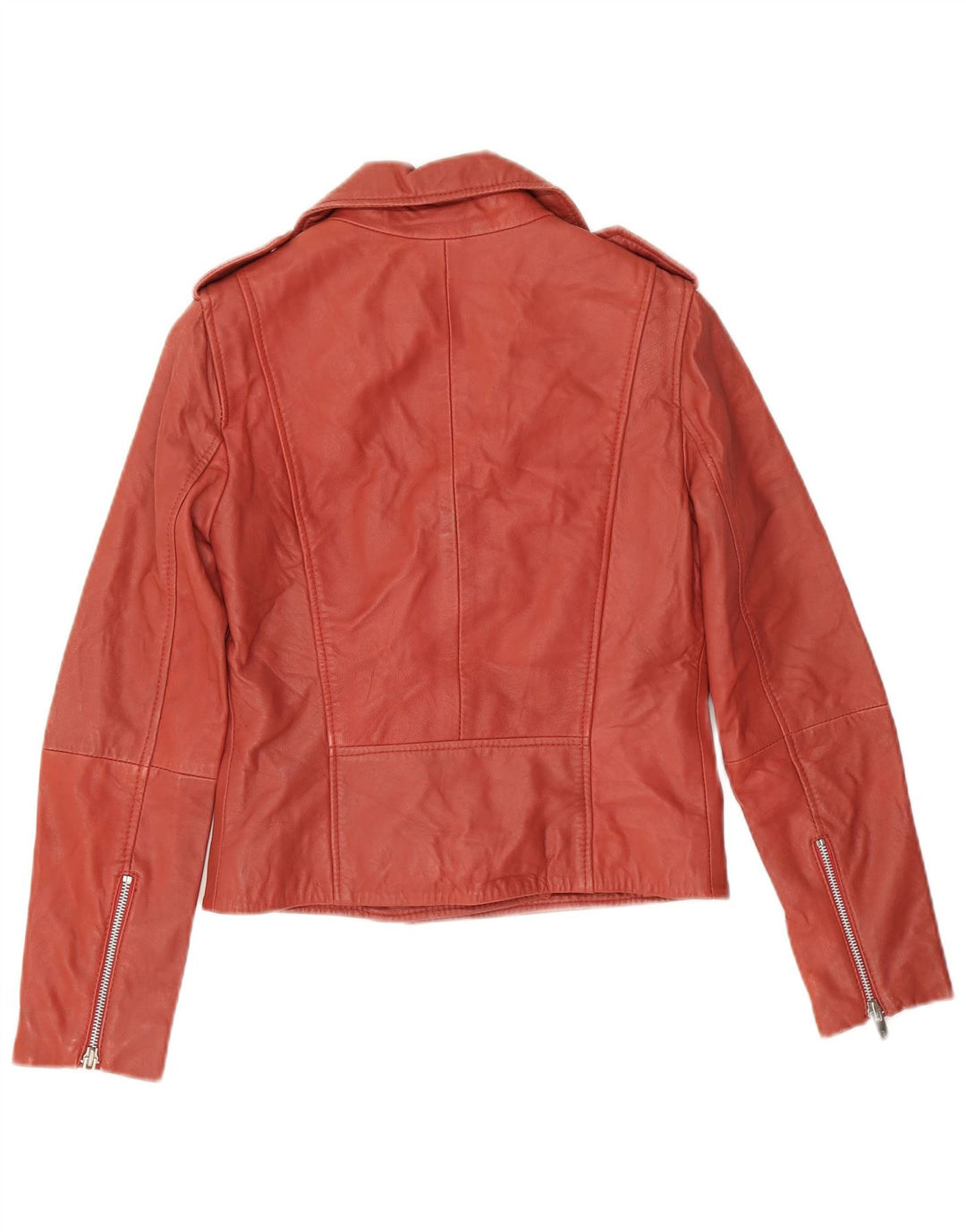 Mango Damen Leder Bikerjacke UK 6 XS Rotes Leder
