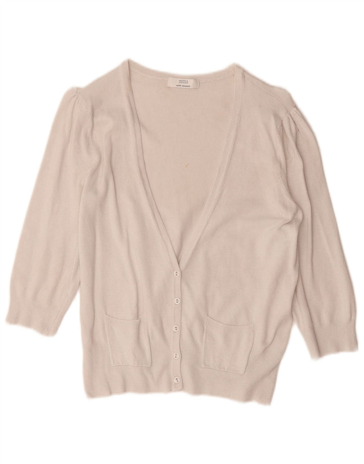 Marks & Spencer Damen-Strickjacke mit 3/4-Ärmeln, Gr. 14, Mittel, gebrochenes Weiß
