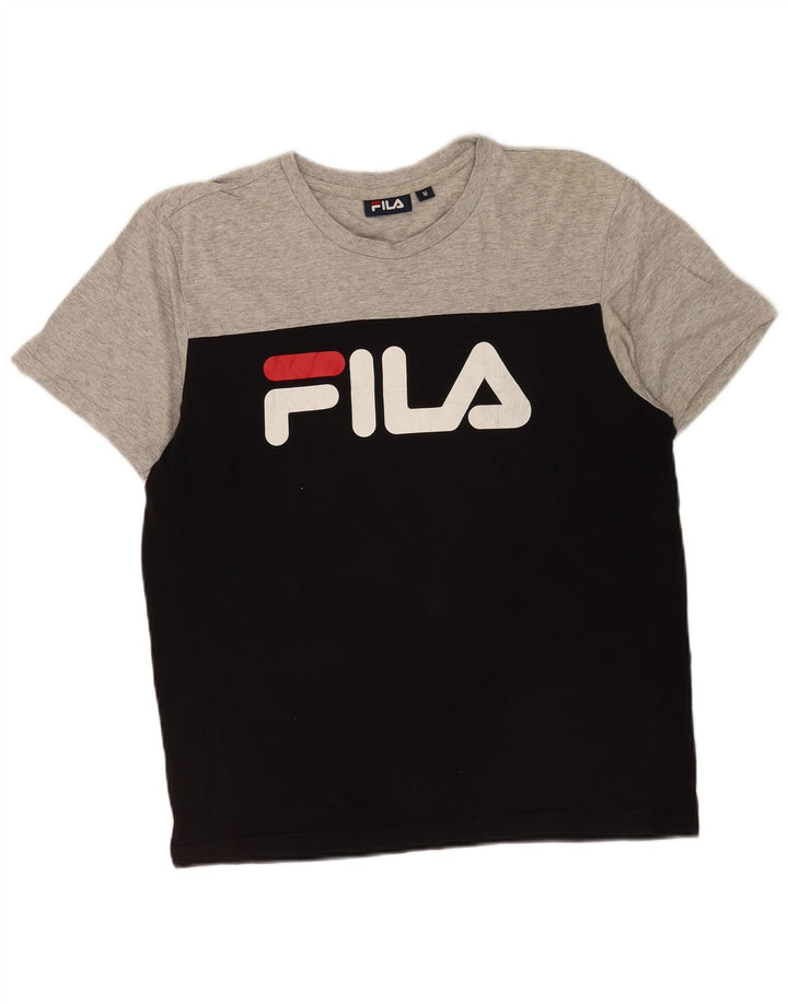 Fila Herren Grafik-T-Shirt-Oberteil aus mittelschwarzer Colourblock-Baumwolle