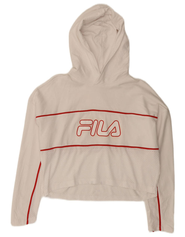 Fila Womens Oversized Graphic Crop Hoodie Pullover UK 6 XS Weiß