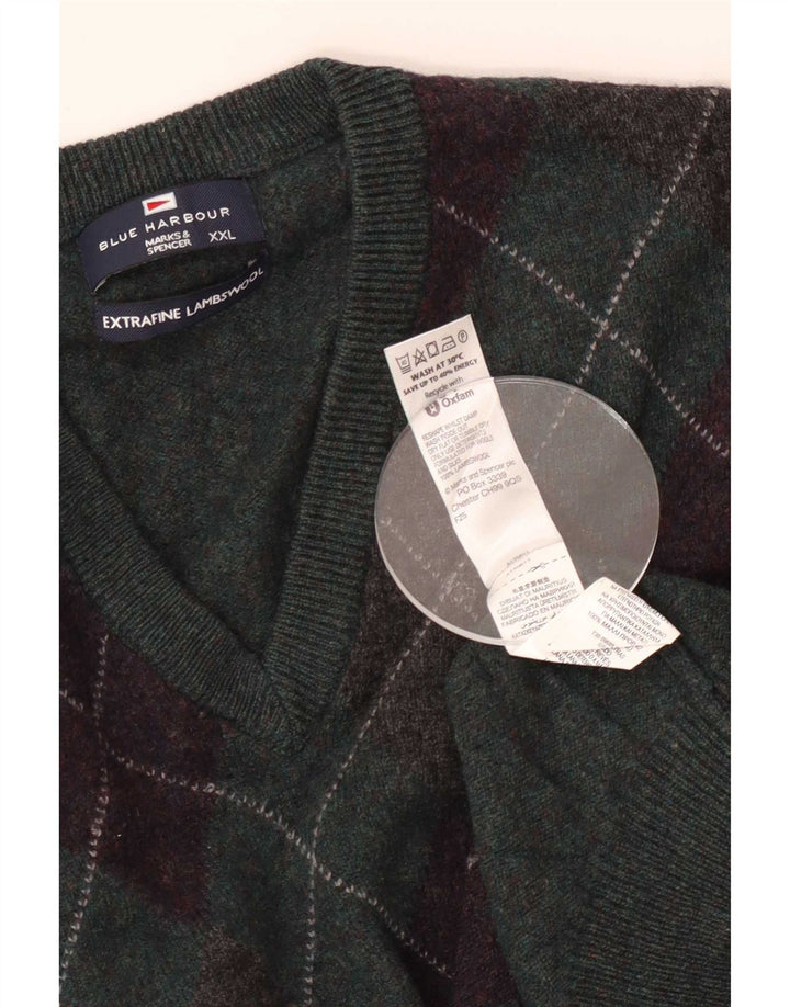 Marks & Spencer Herren Blue Harbor V-Ausschnitt Pullover Pullover 2XL Grün