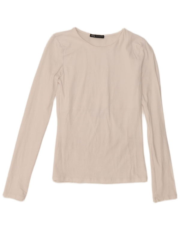 Zara Damen Top Langarm UK 8 Small Weiße Baumwolle