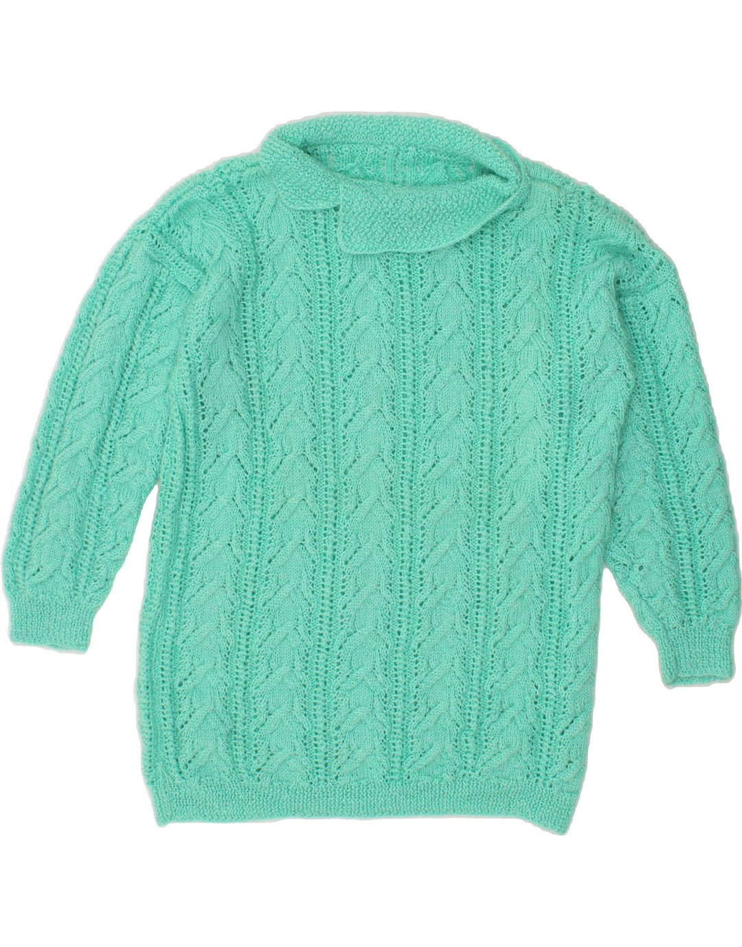 VINTAGE Womens Oversized Roll Neck Jumper Sweater UK 10 Small Turquoise Vintage Vintage and Second-Hand Vintage from Messina Hembry 