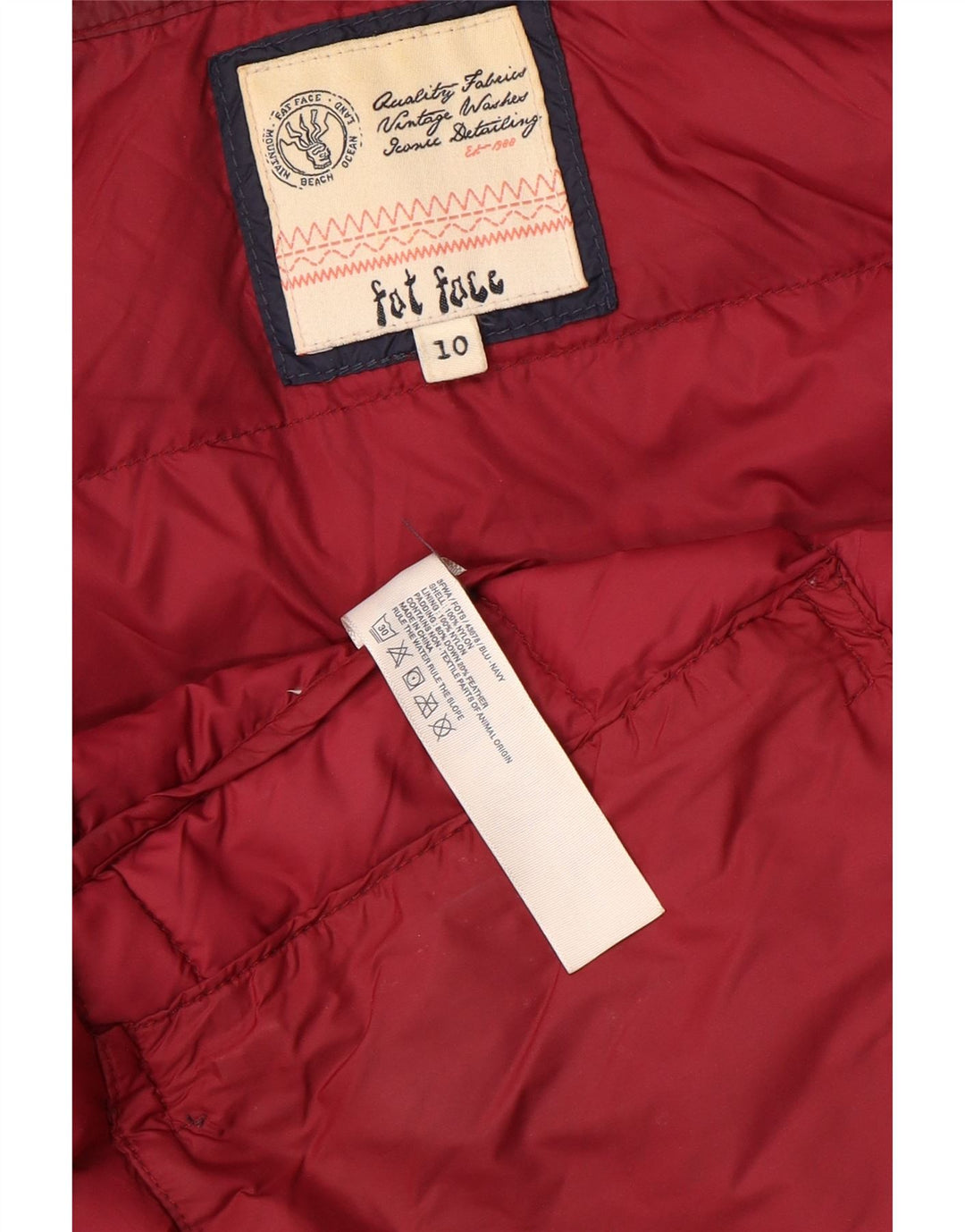 FAT FACE Wattierte Damenjacke mit Kapuze, UK 10, Größe S, marineblaues Nylon