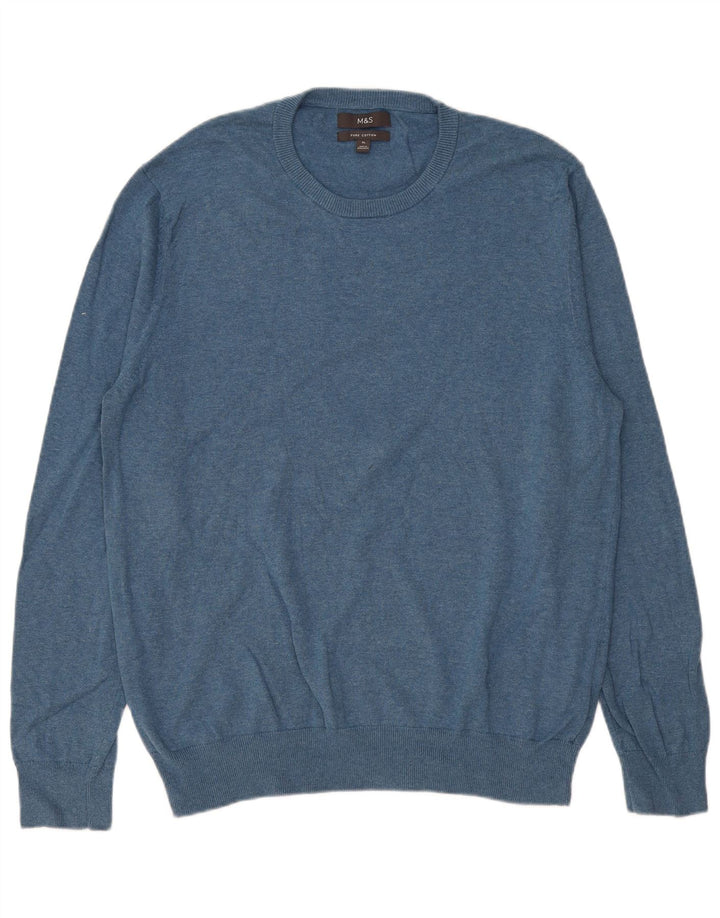 Marks & Spencer Herren-Pullover mit Rundhalsausschnitt, XL, blaue Baumwolle