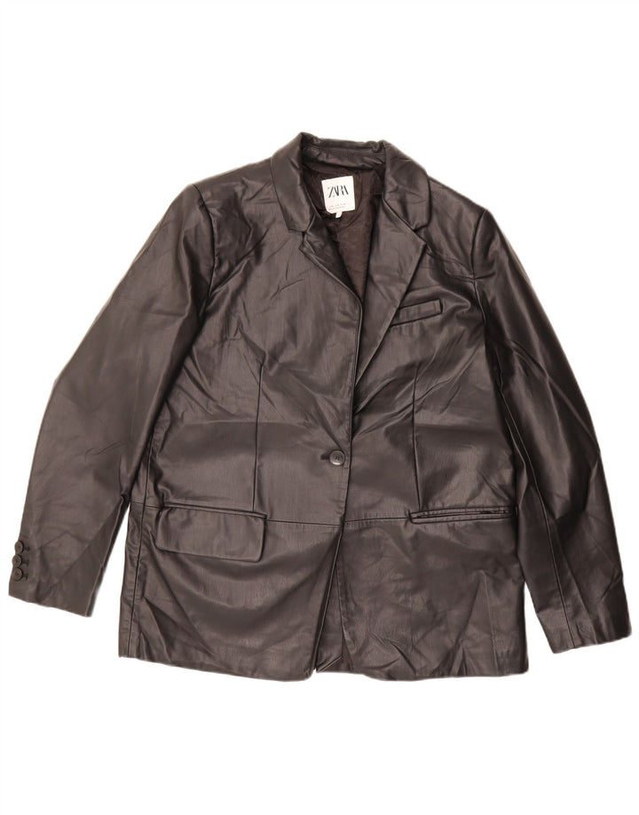 Zara Damen-Blazer, übergroß, 1 Knopf, Gr. 14, Mittelschwarz