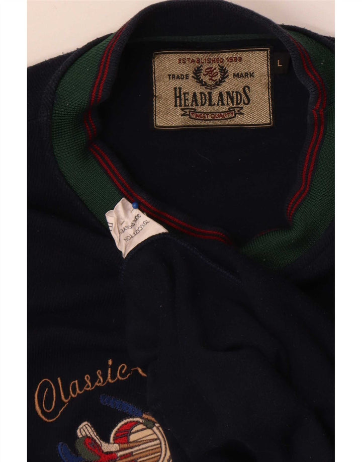 Vintage Herren-Sweatshirt mit Grafik, reguläre Passform, große marineblaue Baumwolle